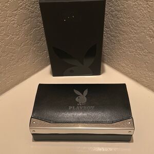 Playboy Bunny Logo Cigar Box Case Black Leather Silver Accent With Cutter New